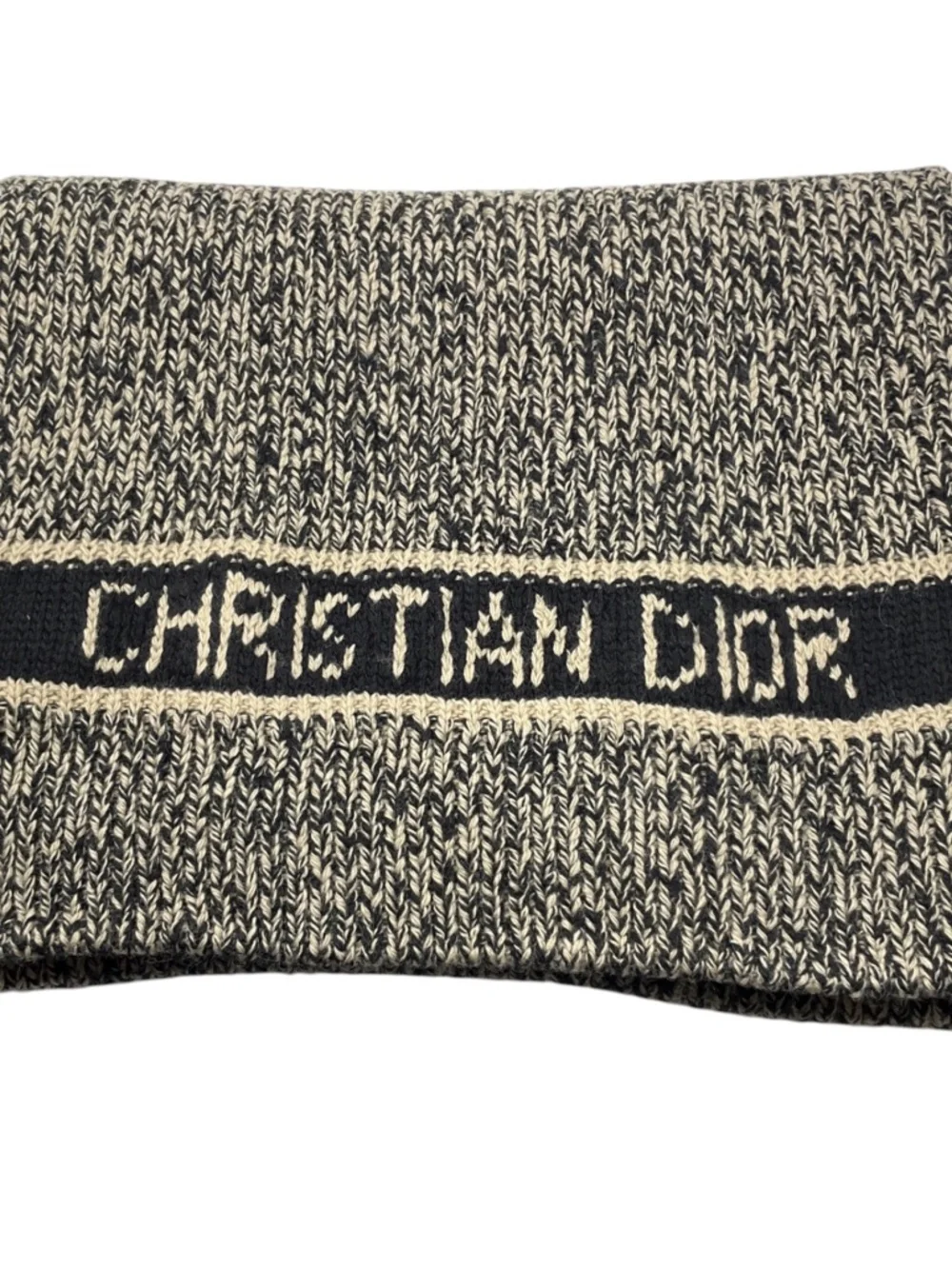 CHRISTIAN DIOR BEIGE / BROWN WOOL AND CASHMERE LOGO KNIT LONG SCARF